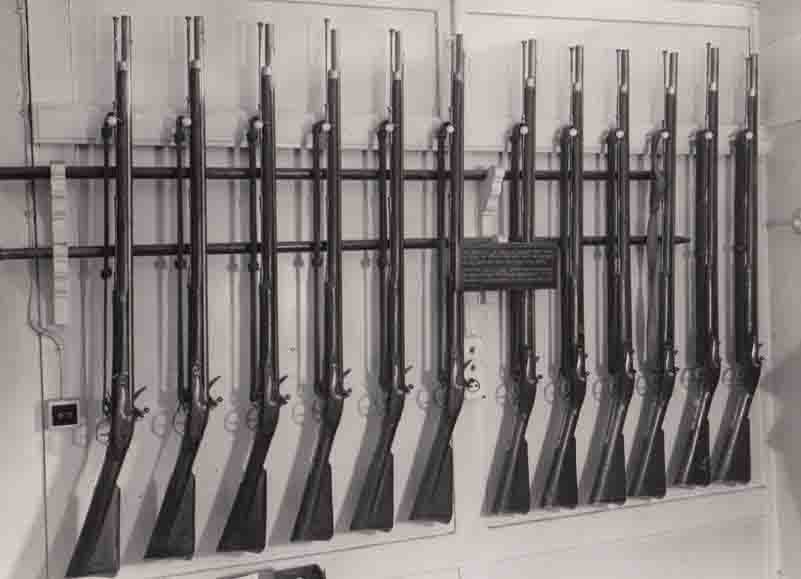 Muskets hanging on the wall of a Sergeant’s berth. Royal Hospital Chelsea.