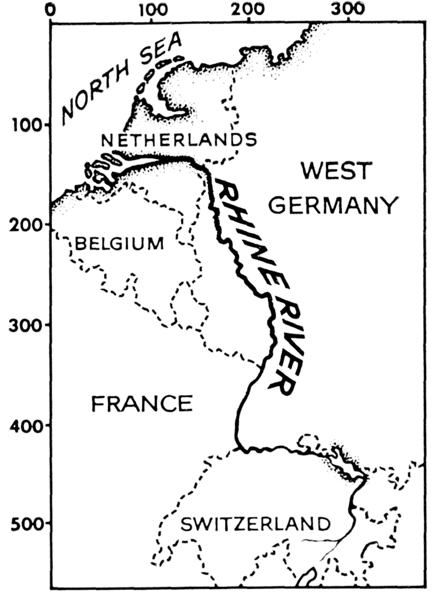 Map drawing of the River Rhine